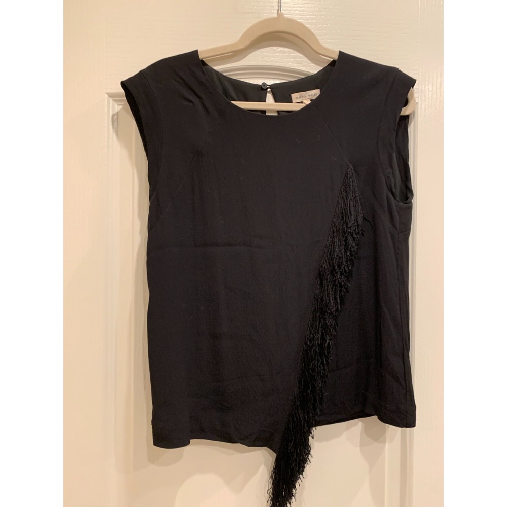 Black Sleevless Blouse with Fringe in the front Sz 8 by Rebecca Taylor